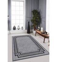 Gri Çerçeveli Kaymaz Tabanlı Makinede Yıkanabilir Halı RV049 - 100 x 160 cm
