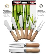 6 Parça Doğal Bambu Kahvaltı ve Sunum Seti - 3 Mini Kokteyl Çatalı ve 3 Tereyağı Reçel Sürme Spatulası