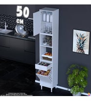 Eliusta Belin 50 cm Sepetli Çok Amaçlı Mutfak Kiler Dolabı Kapaklı Orta 2 Raflı Kahve Köşesi 50x226x32 cm