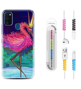 Samsung M21 M22 M23 M30 M31S M32 Kılıf Kablo Koruma Spiral Silikon Queen Flamingo 1748