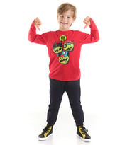 Hi Gang Erkek Çocuk T-shirt Pantolon Takım (Kırmızı-Siyah)
