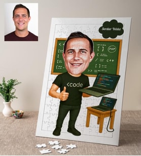 Karikatürlü Yazılımcı Bilgisayar Mühendisi Programcı Kişiye Özel Puzzle