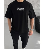 Erkek Tişört Bisiklet Yaka Baskılı Oversize Kısa kol T-Shirt - Siyah