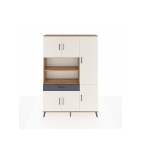 Arges Dolap 10 Raflı Tek Çekmeceli 6 Kapaklı 132x30x195 Çam-Aytaşı/Antrasit