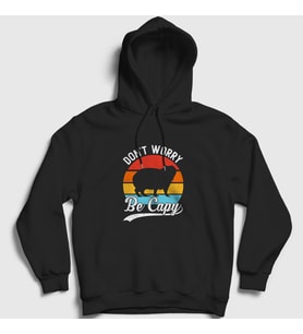 Presmono Unisex Siyah Don't Worry Be Capy Capybara Kapüşonlu Sweatshirt 489877tt