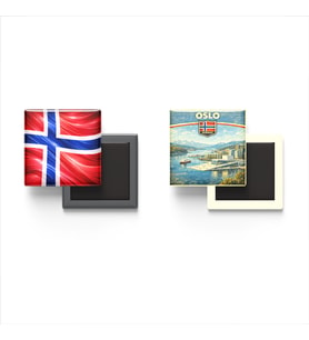 Buzdolap Magnetleri - Norveç Bayrağı ve Oslo Retro Tema - 2'li Set Magneti