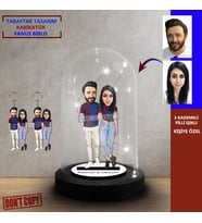 Kişiye Özel Karikatür Bordo Mavi Taraftar Tasarımlı Fanus Biblo, Taraftar Hediyesi, + 2 anahtarlık ile
