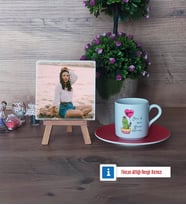 Arkadaşa Hediye Kaktüs Fotoğraflı Dekoratif Taş, Ahşap Altlıklı Türk Kahvesi Fincanı Hediye Doğum Günü Hediyesi (Model 3)