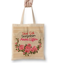 Anneler Günü Annelere Hediye 051 Bez Çanta Uzun Saplı