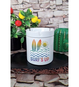 Surf's Up Yaz Temalı Baskılı Seramik Kapaklı Kokusuz Küllük