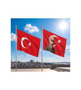 Mehmet Akif Ersoy Bayrağı ve Alpaka Kumaş Türk Bayrağı 2'li Set 70x105cm