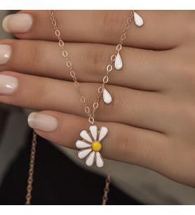 Rodyum Rose Papatya Seviyor Sevmiyor 925 Gümüş Ayar Kadın Kolye
