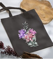 BK Gift Çiçek Tasarımlı Antrasit Kumaş Bez Çanta, Baskılı Omuz Çantası, Alışveriş Çantası, Anneye Hediye-2