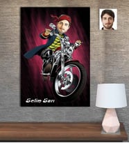 Kişiye Özel Karikatür Baskılı Ahşap Motorcu Erkek-4 30x40