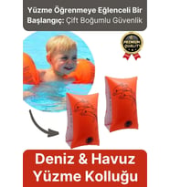 Başlangıç Seviye Çift Boğumlu Baskılı 3-6 Yaş Çocuk Deniz Havuz Yüzme Öğrenme Şişme Kolluğu Turuncu