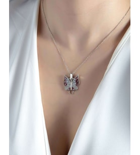 Kişiselletişirilebilir Gümüş Kelebek Kolye (Rodyum)