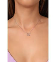 925 Ayar Gümüş Zincirli Zirkon Taşlı Love Yazılı Tek Taşlı Yüzük Modeli Kolye