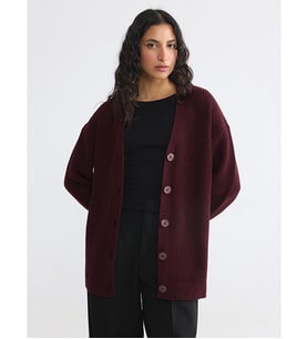 LCW Modest Bordo V Yaka Kadın Triko Hırka