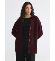 LCW Modest Bordo V Yaka Kadın Triko Hırka