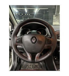 DİKİŞLİ DİREKSİYON KILIFI SİYAH DERİ NOKTALI DERİ KIRMIZI DİKİŞLİ RENAULT CLİO 4 İÇİN