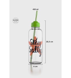 Renga Felix Sea You Soon Desenli 450 ml Pipetli Cam Şişe 182055 Turkuaz (Yeşil)