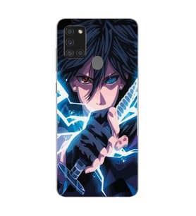 Samsung Galaxy A21S Uyumlu Naruto Sasuke Tasarımlı Şeffaf Telefon Kılıfı