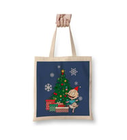 Tommy Rugrats Around The Christmas Tree Beyaz Bez Çanta Uzun Saplı Alışveriş Çantası