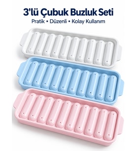 3'lü Çubuk Buz Kalıbı Kapaklı 10 Bölmeli Kolay Doldurulabilir Yapışmaz Basitçe Çıkarılır Yeni Nesil Buzluk Sunum Buz Kalıbı