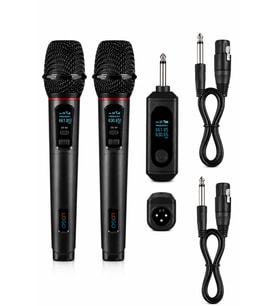 Jrl Wn-09 Siyah Profesyonel 2'si 1 Kablolu & Kablosuz Mikrofon Seti - UHF Çiftli Şarjlı Telsiz Mikro