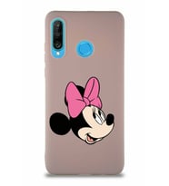 Huawei P30 Lite Soft Premier Kapak Minnie Mouse-A Tasarımlı Silikon Kılıf - Pudra (Şeffaf)