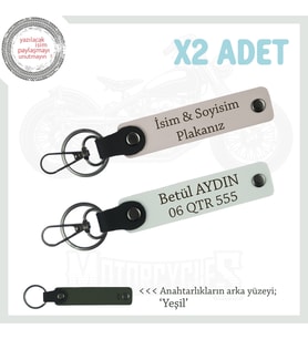 Arkadaşa Hatıra Hediye, Plaka ve İsim Yazılı 2’li Deri Anahtarlık Takımı, Pudra-Beyaz-Ysl (Çok Renkli)