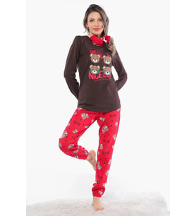 Ayıcık Desenli Uzun Kollu Kadın Pijama Takımı