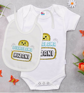BK Kids Bırkalama Kızanı Tasarımlı Beyaz Bebek Body Zıbın ve Mama Önlüğü Hediye Seti-1