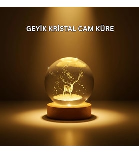 Usb Bağlantılı Geyik Temalı Kristal Küre Premium Masa Gece Lambası