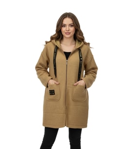 Kadın Anne Kapüşonlu Cepli Buklet Hırka BGL-ST05084 (Camel)