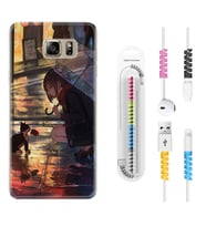 Samsung S7 Edge S20 Fe Plus Ultra S21 S22 Kılıf Kablo Koruma Spiral Silikon Kız ve Kedi 1762