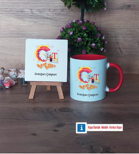 Grafiker Dekoratif Taş, Kupa Bardak Kırmızı Hediye (Model 1)