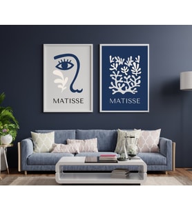 Mavinin Güzelliği Matisse Duvar Tablosu Çerçeveli 2'li Set Beyaz Renk 30 x 42 Boyut/Ebat (Çok Renkli)