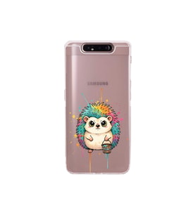 Samsung Galaxy A80 ile Uyumlu Splash Kirpi Tasarımlı Şeffaf Silikon Kılıf