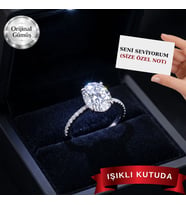 5 CARAT Işıklı kutuda kadın oval gümüş yüzük (pırlanta Işıltılı)