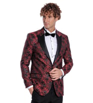 Floral Desenli Slim Fit Bordo Erkek Smokin Ceket - Wessi