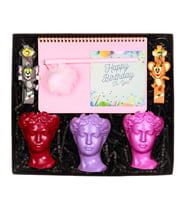 3'lü Pembe Helen Büst Mumlu Happy Birthday Hediye Kutusu