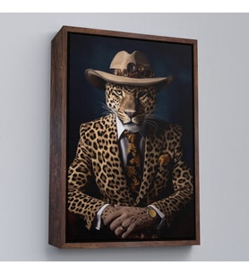 Çerçeveli Takım Elbiseli Leopar Tablosu (Siyah)