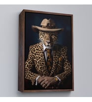 Çerçeveli Takım Elbiseli Leopar Tablosu (Siyah)
