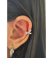 Çapraz Görünüm Sıkıştırmalı Earcuff Kıkırdak Gri Kadın Çelik Küpe Kararmaz Renk Atmaz