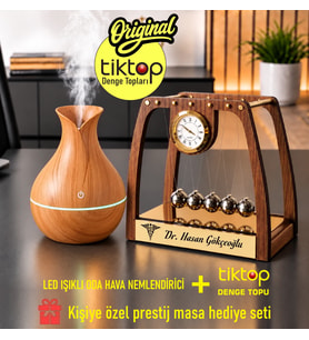 Kişiye Özel Ahşap El yapımı Newton Denge Topu + Hava Nemlendirici 2' li Set