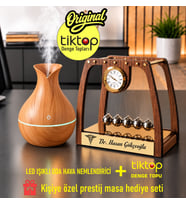 Kişiye Özel Ahşap El yapımı Newton Denge Topu + Hava Nemlendirici 2' li Set