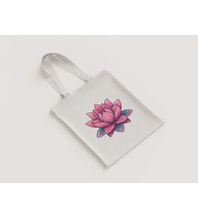 Pembe Lotus Çiçeği Baskılı Ham Bez Çanta - Çiçek Sever Kadınlara Hediye Bez Çanta