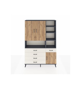 Arges Dolap 8 Raflı 5 Çekmeceli 3 Kapaklı 132x30x195 Antrasit-Çam/Aytaşı