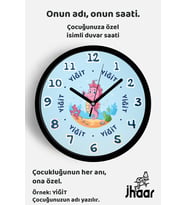 İsme Özel Sevimli Denizatı Çocuk Odası Duvar Saati Orta Boy 30 cm Siyah Camlı Sessiz
